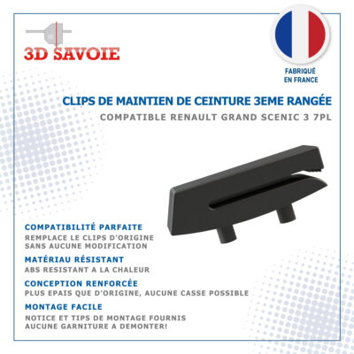 Clip de maintien pour ceinture de sécurité de 3ème rang pour Renault Grand Scenic III
