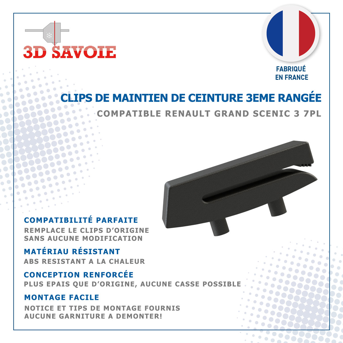 clip pince de maintien pour ceinture de securité de 3ème rangée sur renault grand scenic 3