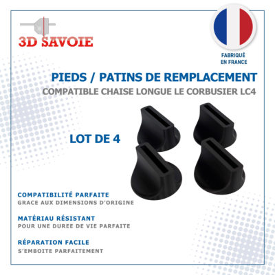Pieds / Patins de remplacement compatible Chaise longue LE CORBUSIER / CASSINA LC4 (Lot de 4)
