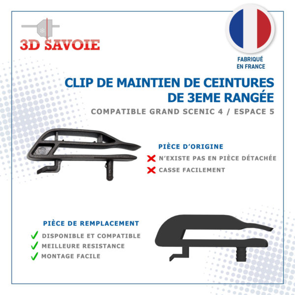 clip pince support de ceinture grand scenic 4 ou espace 5, 3ème rangée coffre