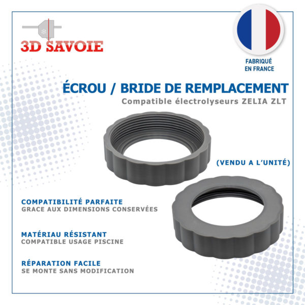 écrou ou bride de réparation pour électrolyseur Zelia ZLT 50 et autres modèles