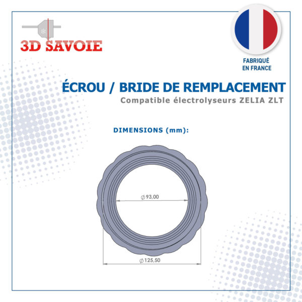 écrou ou bride de réparation pour électrolyseur Zelia ZLT 50 et autres modèles dimensions pour vérifier la compatibilité